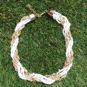 Gold and White Beaded Necklace